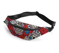 JiuPopular Waist Bag, Mexican Sugar Skulls Bumbag, Adjustable Fanny Pack for Running Walking Hiking