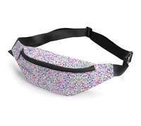 JiuPopular Waist Bag, Pink and Purple Flowers Bumbag, Adjustable Fanny Pack for Running Walking Hiking