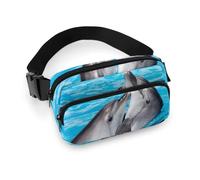 JiuPopular Waist Bag, Playful Dolphins Bumbag, Adjustable Fanny Pack for Running Walking Hiking