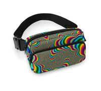 JiuPopular Waist Bag, Psychedelic Trippy Rainbow Bumbag, Adjustable Fanny Pack for Running Walking Hiking