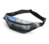 JiuPopular Waist Bag, Railway Steam Train Bumbag, Adjustable Fanny Pack for Running Walking Hiking