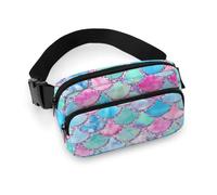 JiuPopular Waist Bag, Rainbow Watercolor Scales of Mermaid Bumbag, Adjustable Fanny Pack for Running Walking Hiking