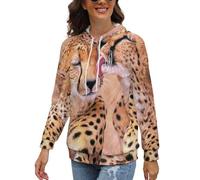 JiuPopular Women Sweatshirt, Cheetah Couple Hoodie, Long Sleeve Pullover with Pockets