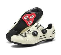 JiuQing Cycling Shoes Unisex Compatible with Peloton Road Indoor Bike Shoes Adjustable Closure with Delta Cleats,Beige,6 UK