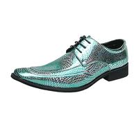 JiuQing Men's Chelsea Dress Shoes Pointed Toe Fashion Evening Party Formal Oxfords Patent Leather Lace-Ups,Green,9 UK