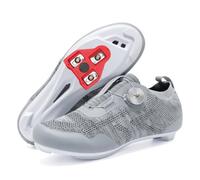JiuQing Men's Cycling Shoes Mesh Compatible with Peloton SPD Road Bike | Compatible SPD-SL & Look Delta Delta Cleats Installed Breathable Lightweight Rotating Buckle Indoor Spin Cycle Bike Shoe