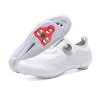 JiuQing Men's Cycling Shoes Mesh Compatible with Peloton SPD Road Bike | Compatible SPD-SL & Look Delta Delta Cleats Installed Breathable Lightweight Rotating Buckle Indoor Spin Cycle Bike Shoe