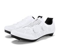 JiuQing Men's Cycling Shoes Road Bike Shoes Compatible with Peloton SPD-SL | Breathable Leather Rotating Buckle Lightweight with Look Delta Cleats Indoor Outdoor Spin Bike Shoes for Racing