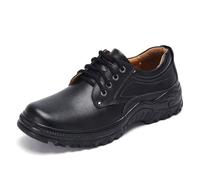 JiuQing Men's Leather Hiking Shoes Low Rise Lace-Up Outdoor Backpacking Camping Shoes,Black,6 UK