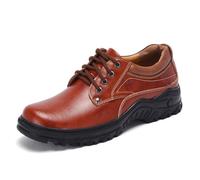 JiuQing Men's Leather Hiking Shoes Low Rise Lace-Up Outdoor Backpacking Camping Shoes,Brown,6 UK