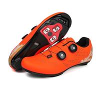 JiuQing Men's Road Cycling Shoes Lightweight Compatible with Peloton Bike Indoor Outdoor Shoes Unisex with Delta Cleats,Orange,8 UK