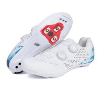 JiuQing Men's Road Cycling Shoes Lightweight Compatible with Peloton Bike Indoor Outdoor Shoes Unisex with Delta Cleats,White,6.5 UK