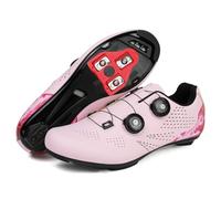JiuQing Men's Road Cycling Shoes Lightweight Compatible with Peloton Bike Indoor Outdoor Shoes Unisex with Delta Cleats,Pink,6 UK