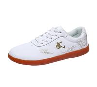 JiuQing Men's Tai Chi Shoes Martial Arts Kung Fu Sneakers Non-Slip Leather for Outdoor Fitness Training,White,8.5 UK