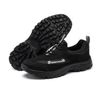 JiuQing Men's Trekking Hiking Shoes Low Rise Slip-On Suede Walking Trail Sneakers,Black,7 UK