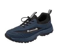 JiuQing Men's Trekking Hiking Shoes Low Rise Slip-On Suede Walking Trail Sneakers,Blue,11.5 UK