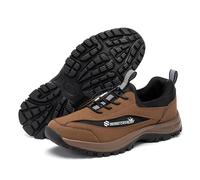 JiuQing Men's Trekking Hiking Shoes Low Rise Slip-On Suede Walking Trail Sneakers,Brown,11.5 UK
