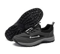 JiuQing Men's Trekking Hiking Shoes Low Rise Slip-On Suede Walking Trail Sneakers,Grey,11.5 UK