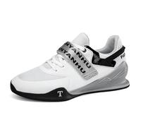 JiuQing Men's Weightlifting Shoes Indoor Fitness Training Shoes Flat Professional Deadlift Squat Sneakers,White,5 UK