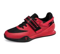 JiuQing Men's Weightlifting Shoes Indoor Fitness Training Shoes Flat Professional Deadlift Squat Sneakers,Red,8.5 UK