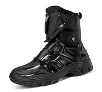 JiuQing Motorbike Boots Men Women Waterproof Leather Riding Shoes High Top with Ankle Support,Black,7 UK