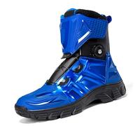 JiuQing Motorbike Boots Men Women Waterproof Leather Riding Shoes High Top with Ankle Support,Blue,8 UK