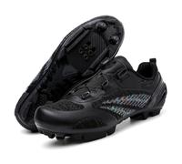 JiuQing Mountain Bike Shoes Professional Outdoor Cycling Shoes for Men Women Compatible with 2-Bolts SPD Cleats Included,Black,8 UK