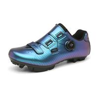JiuQing Mountain Cycling Shoes Men Women Compatible with 2-Bolts SPD Cleats Included for Indoor Outdoor Bike Shoes,Blue,5 UK