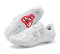 JiuQing Road Cycling Shoes Men Women with Delta Cleats Compatible with Peloton Bike Shoes Breathable Anti-Slip,White,8.5 UK