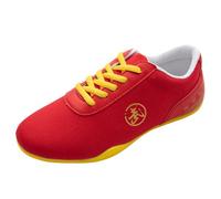 JiuQing Tai Chi Shoes Men Women Kids Martial Arts Kung Fu Shoes Barefoot Canvas for Taekwondo Walking,Red,3.5 UK