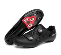 JiuQing Unisex Cycling Shoes Professional Compatible with Peloton Bike Indoor Road Riding Racing Bike Shoes with Delta Cleats,Black,10 UK