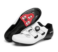 JiuQing Unisex Cycling Shoes Professional Compatible with Peloton Bike Indoor Road Riding Racing Bike Shoes with Delta Cleats,White,8 UK
