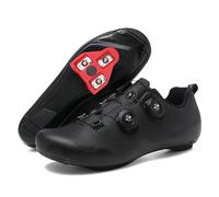 JiuQing Unisex Cycling Shoes Road Bike Shoes Compatible with Peloton Indoor Outdoor with Delta Cleats,Black,9 UK