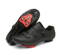JiuQing Unisex Leather Cycling Shoes Compatible with Peloton Indoor Outdoor Road Racing Bike Shoes with Delta Cleats,Black,6.5 UK