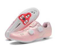JiuQing Unisex Road Cycling Shoes SPD Compatible with Peloton Bike Riding Shoes with Delta Cleats for Indoor Outdoor,Pink,5 UK