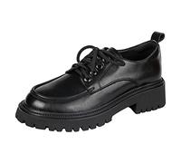 JiuQing Women's Chunky Heel Oxfords Flat Lace Up Leather Shoes Platform Formal School Shoes,Black,5 UK