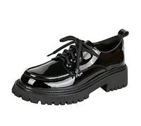 JiuQing Women's Chunky Heel Oxfords Flat Lace Up Leather Shoes Platform Formal School Shoes,Black B,4 UK