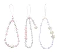 JiuRuLia 3 Pcs Beaded Phone Bracelet Strap Universal Mobile Phone Charms Pearl Bow Beaded Phone Bracelet Lanyard for Phone Key Decorating Girls Women