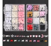 Jiusely 1000PCS 3D Nail Charms Art Decoration, Bowknot Flower Nail 2 Boxes Multi Shapes Mix Bow Nail Charms, Cute Pearl Heart Star Moon Nail Art for Women Girls DIY Crafts Design Accessories