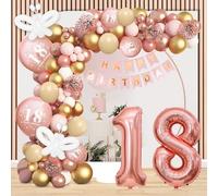 Jiusely 18th Birthday Decorations for Girls Women, Rose Gold 18th Birthday Balloons Arch Garland Kit Happy Birthday Banner with Number 18 Foil Balloon for Her 18 Year Old Party Decoration Supplies
