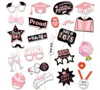 Jiusely 2025 Graduation Photo Booth Props 24PCS Pink Graduation Decorations Photo Booth Props,Funny Party Photobooth Prop for Class of 2025 Grad Celebrations Party Decorations Supplies