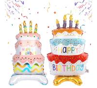 Jiusely 2pcs Happy Birthday Balloon Large Standing Birthday Cake Balloons, Self Inflating Balloon Happy birthday Foil Balloons for Helium Party balloons for Party Decorationv