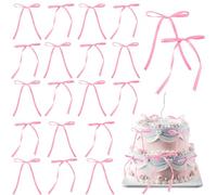 Jiusely 50PCS Cake Toppers Bowknot Decorations, Pink Twist Tie Bows Cake Decorations, Mini Ribbon Bows Gift Wrapping for Treat Bags, Wedding Party Kids Birthday
