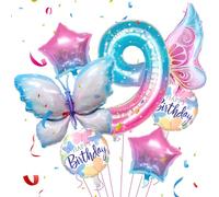 Jiusely 9 Butterfly Birthday Balloons Decoration, 9th Birthday Decorations Girl, Number 9 Balloons for Girls with Star Butterfly Balloons, Pink and Blue Gradient Colours