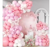 Jiusely 91pcs Pink White Balloon Arch Kit, Pastel Pink Bow Balloon Garland with Bow Long Balloons, Pink and White Latex Balloons for Girls Womans Birthday Baby Shower Wedding Wedding Decorations