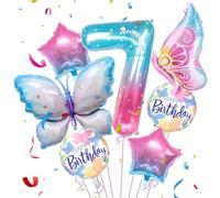 Jiusely Age 7 Birthday Decorations - Number 7 Gradient Balloons, 7 Butterfly Foil Balloons, 7 Birthday Party Supplies