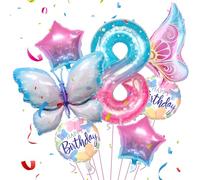 Jiusely Age 8 Decorations for Girls, Number 8 Gradient Balloons, 8 Birthday Butterfly Theme Party Supplies