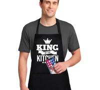 Jiusely Aprons for Men Women - King of The Kitchen- Black Kitchen Aprons for Women with Pockets, Chef Apron Gifts for Men, Father, Husband, Dad, Grandad Birthday Christmas Gifts