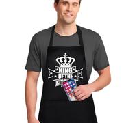 Jiusely Aprons for Men Women - King of The Kitchen- Black Kitchen Aprons for Women with Pockets, Chef Apron Gifts for Men, Father, Husband, Dad, Grandad Birthday Christmas Gifts