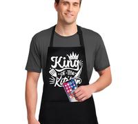 Jiusely Aprons for Men Women - King of The Kitchen- Black Kitchen Aprons for Women with Pockets, Chef Apron Gifts for Men, Father, Husband, Dad, Grandad Birthday Christmas Gifts